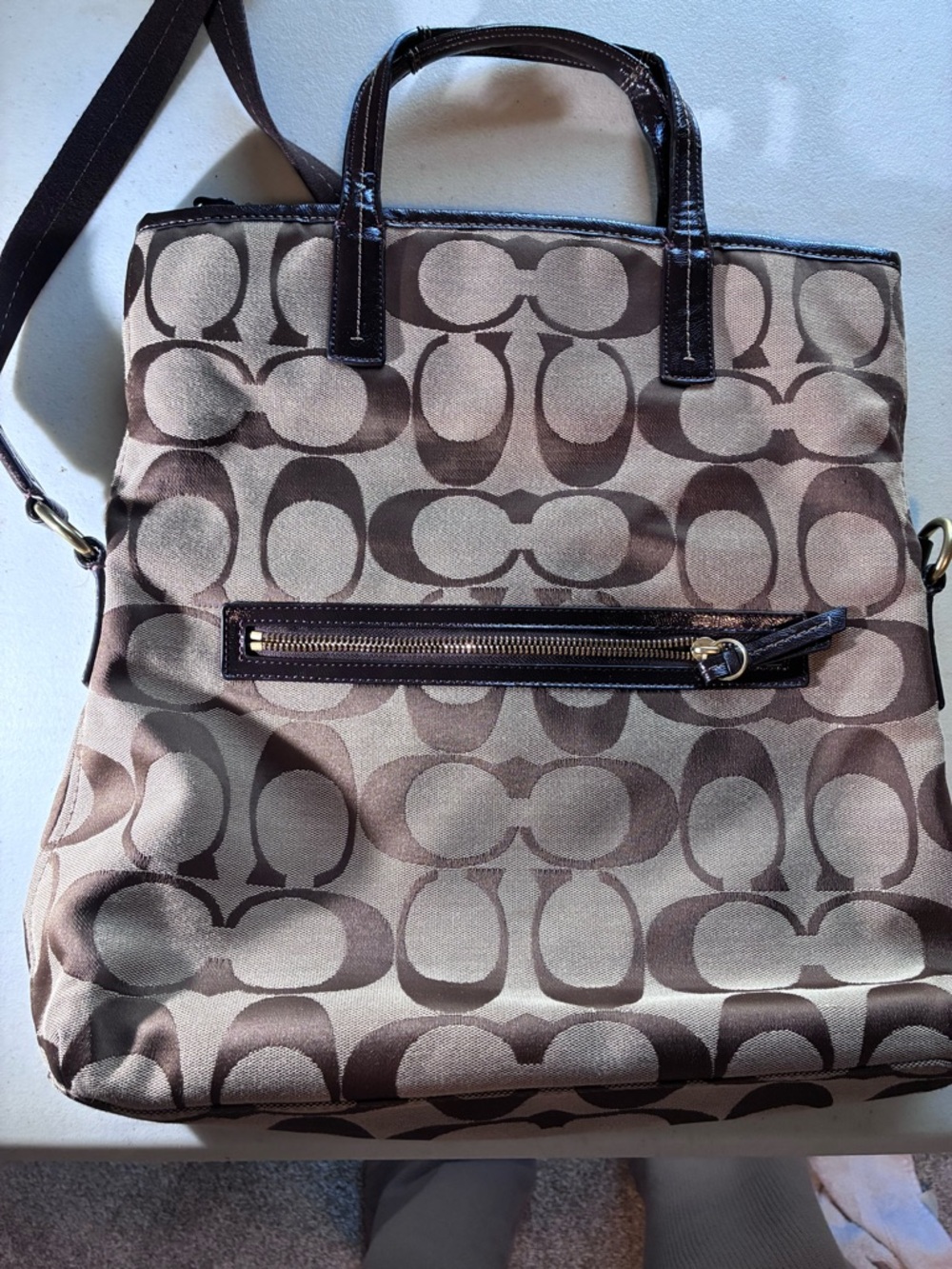 Coach Signature Canvas Tote in Brown and Tan - Picture 8 of 14